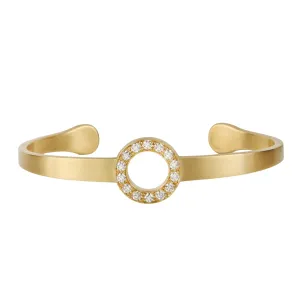 18K Gold Cuff Bracelet with Round Pave Diamond Centerpiece