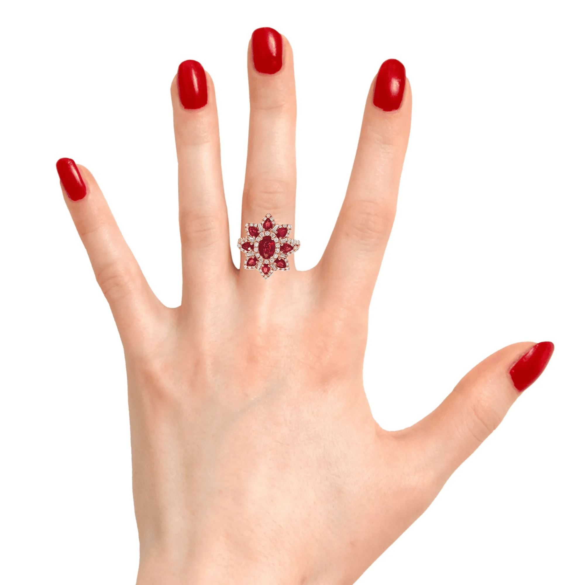18K Rose Gold Diamond Ruby Cocktail Ring