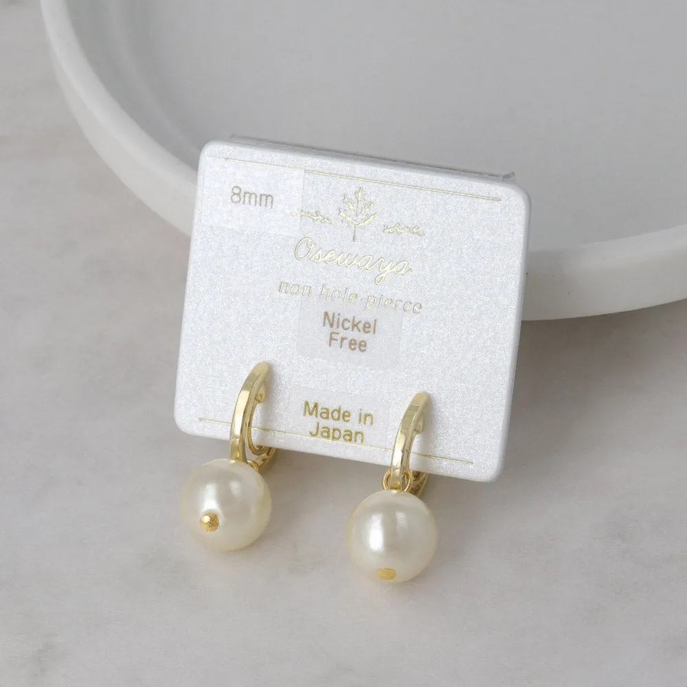 8mm Faux Pearl Loop Fit Huggie Clip Ons