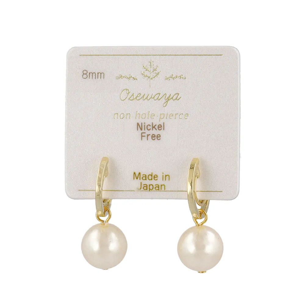 8mm Faux Pearl Loop Fit Huggie Clip Ons