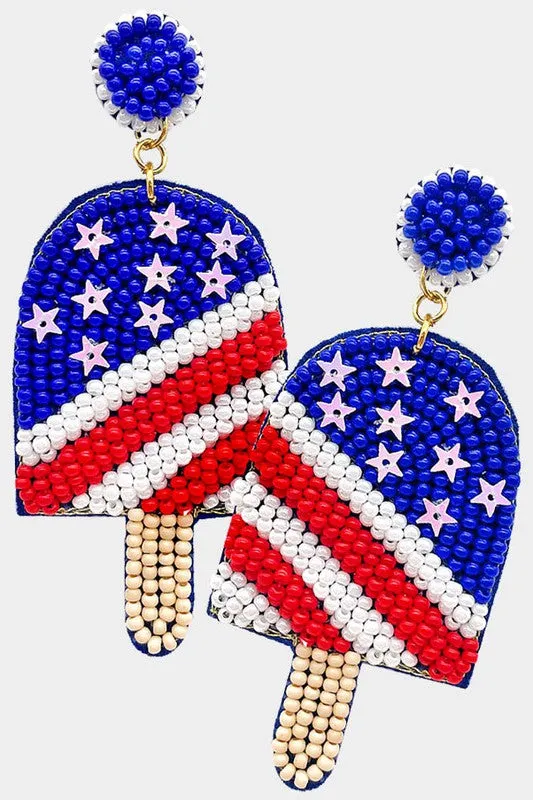 Beaded Patriotic Drop Earring