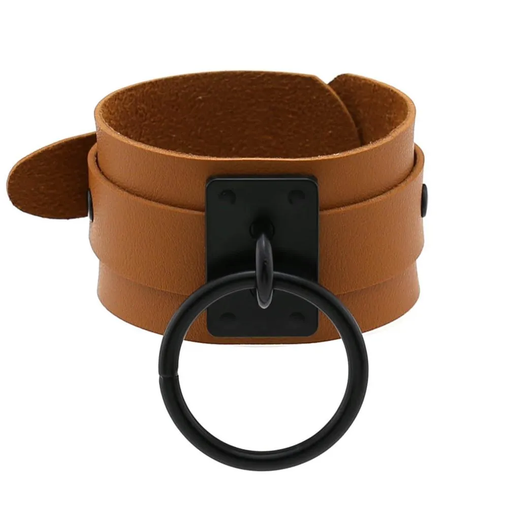 Black Leather Wristband wide cuff bracelets women men Bracelet  goth jewelry gothic emo armbands cosplay accessories