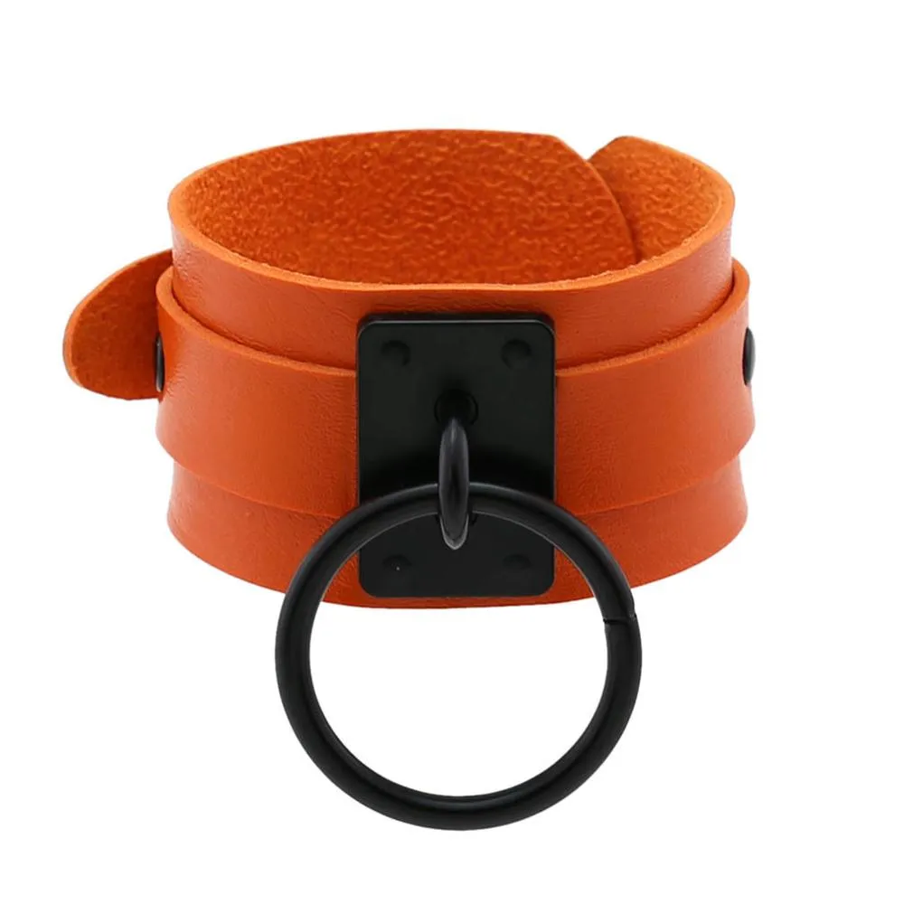 Black Leather Wristband wide cuff bracelets women men Bracelet  goth jewelry gothic emo armbands cosplay accessories