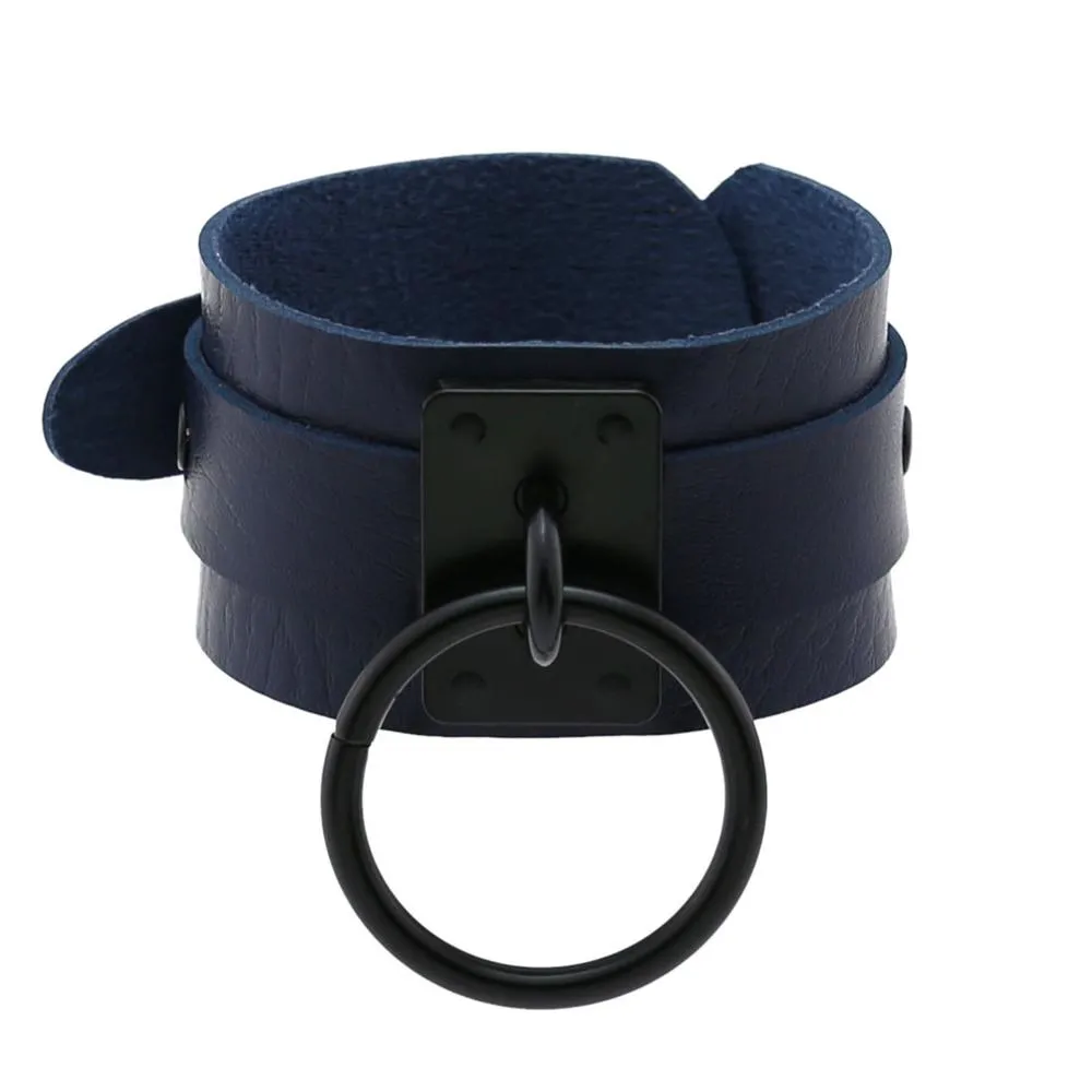 Black Leather Wristband wide cuff bracelets women men Bracelet  goth jewelry gothic emo armbands cosplay accessories