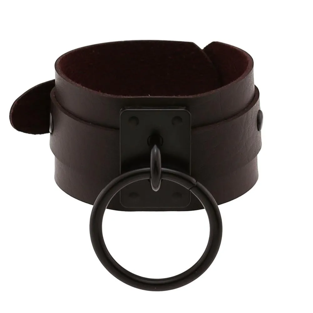Black Leather Wristband wide cuff bracelets women men Bracelet  goth jewelry gothic emo armbands cosplay accessories
