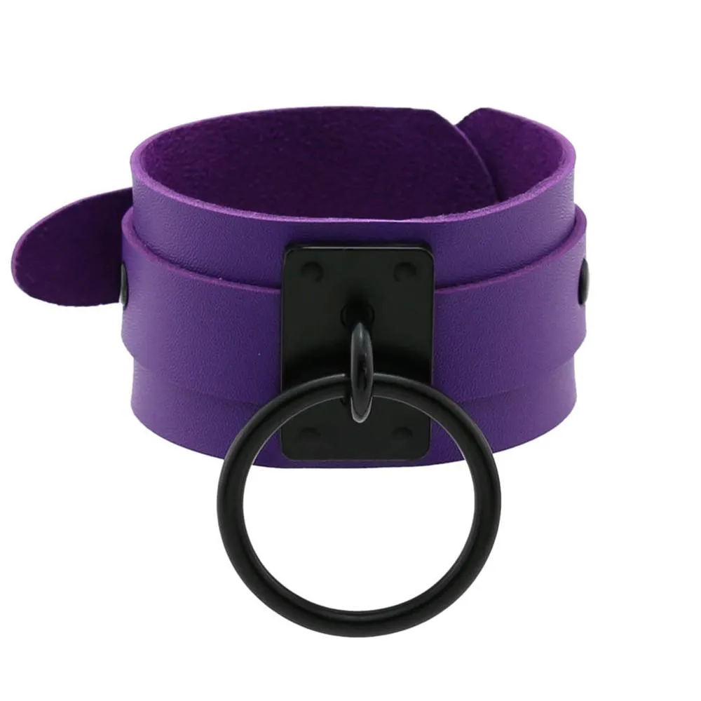 Black Leather Wristband wide cuff bracelets women men Bracelet  goth jewelry gothic emo armbands cosplay accessories
