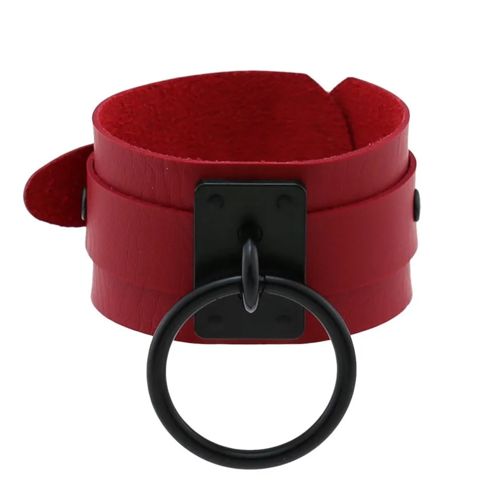 Black Leather Wristband wide cuff bracelets women men Bracelet  goth jewelry gothic emo armbands cosplay accessories