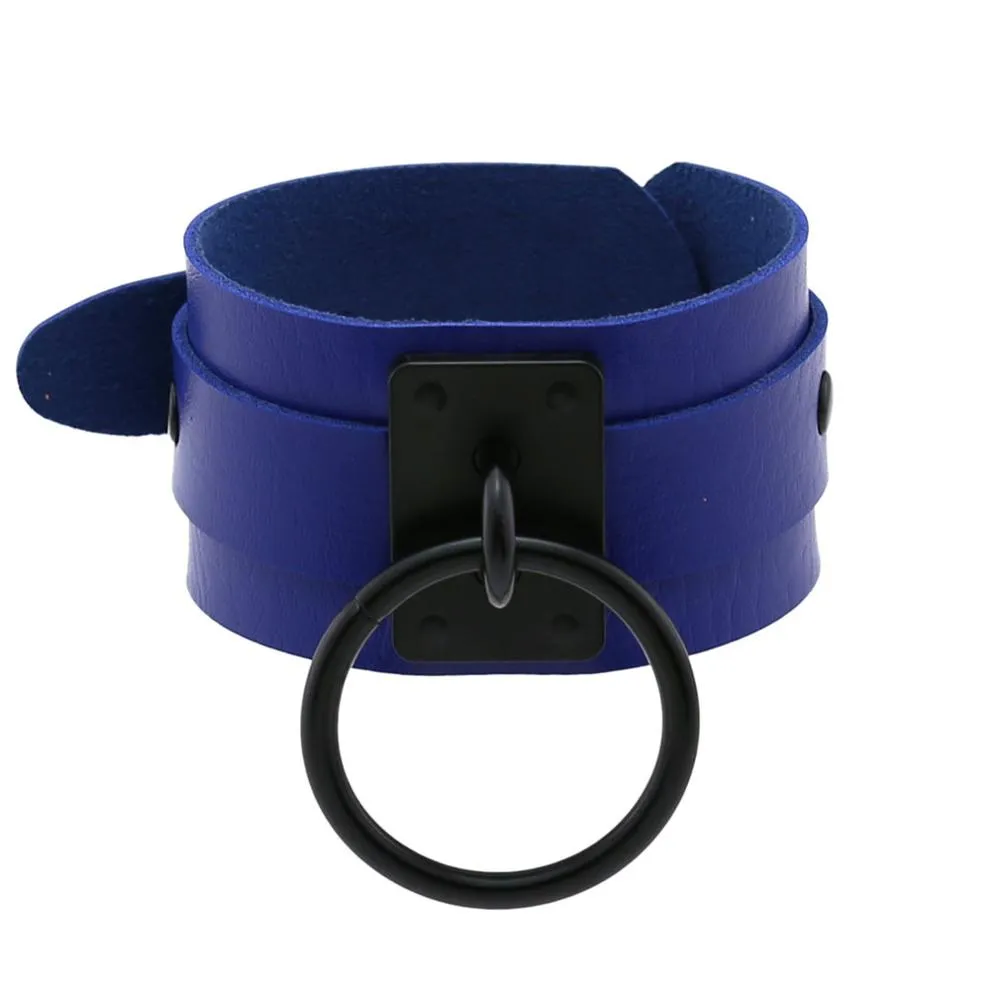 Black Leather Wristband wide cuff bracelets women men Bracelet  goth jewelry gothic emo armbands cosplay accessories