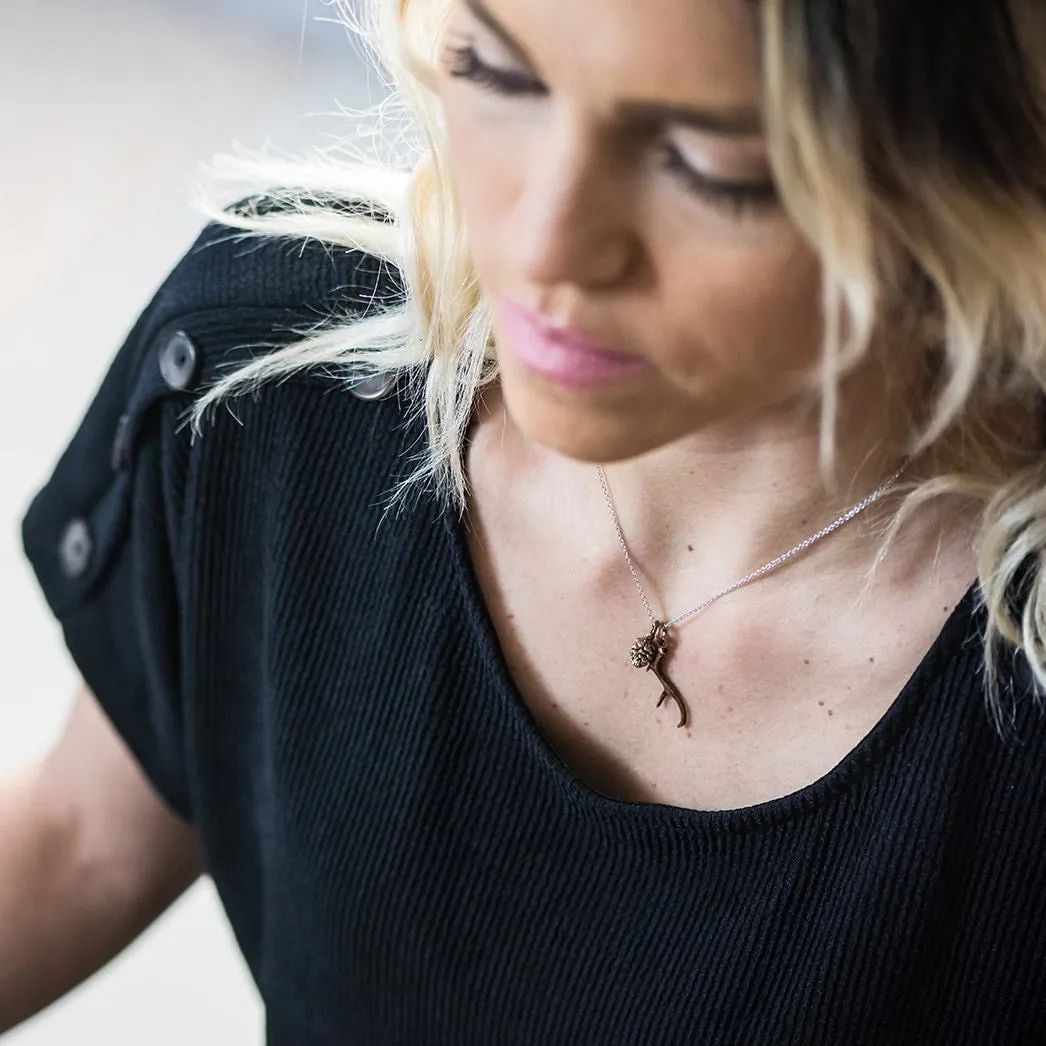 Copper Antler & Pinecone Necklace ~ Silver Chain