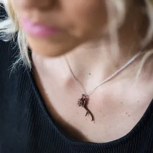 Copper Antler & Pinecone Necklace ~ Silver Chain