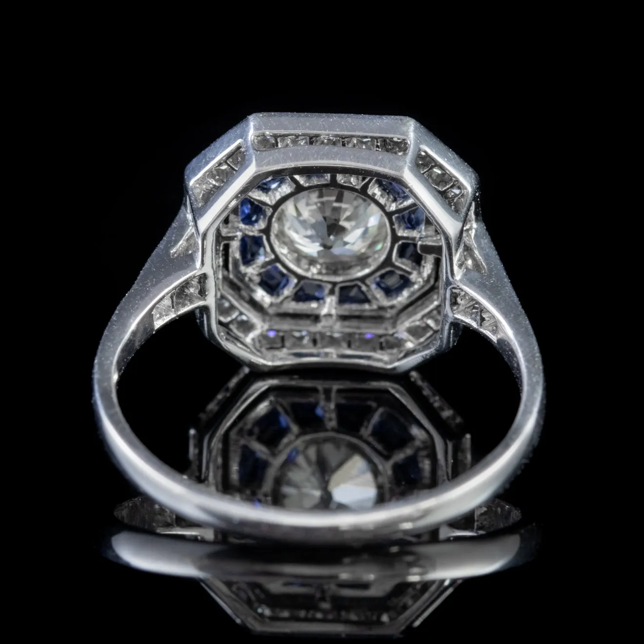 Diamond Sapphire Cluster Ring 18Ct White Gold 2Ct Diamond French Cut Sapphires