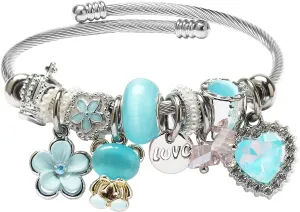 DS Charm Bracelets for girls,exquisite cute cartoon friendship bracelets Silver Stainless Steel Bangle with birthday Gift box, Adjustable girls jewelry Suitable for holiday gifts