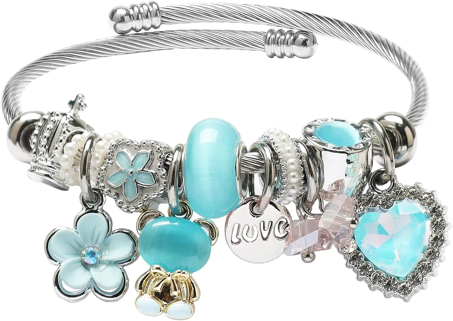 DS Charm Bracelets for girls,exquisite cute cartoon friendship bracelets Silver Stainless Steel Bangle with birthday Gift box, Adjustable girls jewelry Suitable for holiday gifts