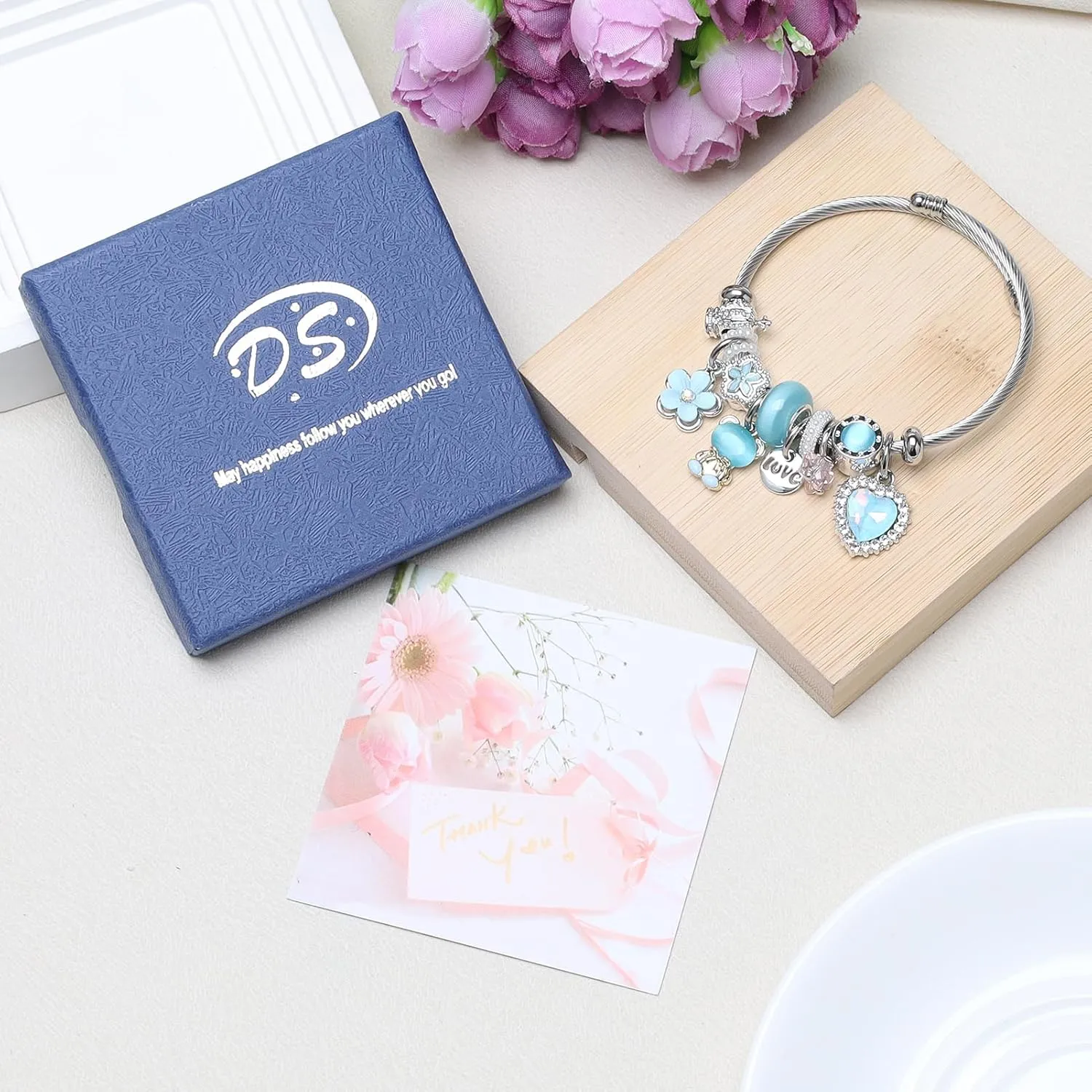 DS Charm Bracelets for girls,exquisite cute cartoon friendship bracelets Silver Stainless Steel Bangle with birthday Gift box, Adjustable girls jewelry Suitable for holiday gifts