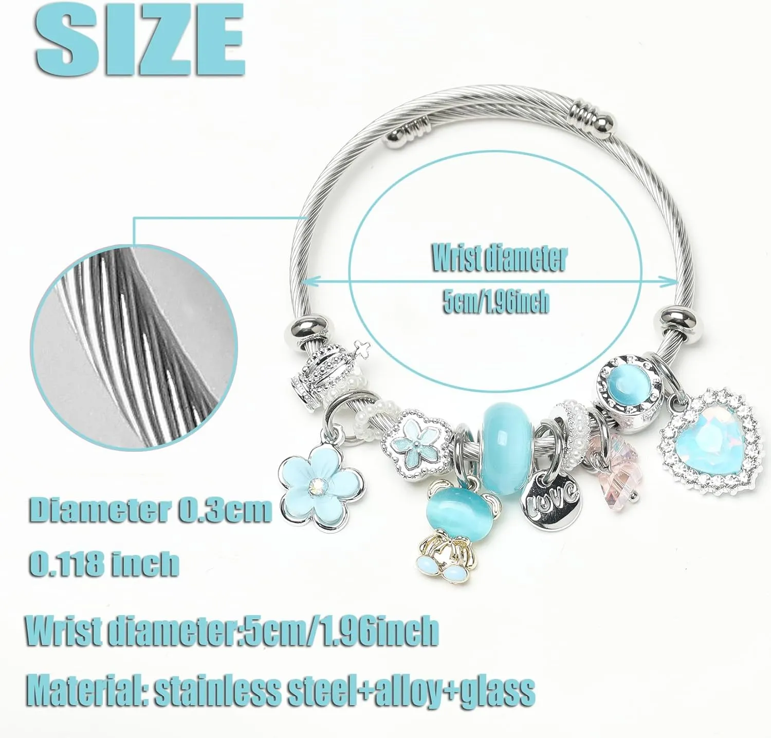DS Charm Bracelets for girls,exquisite cute cartoon friendship bracelets Silver Stainless Steel Bangle with birthday Gift box, Adjustable girls jewelry Suitable for holiday gifts