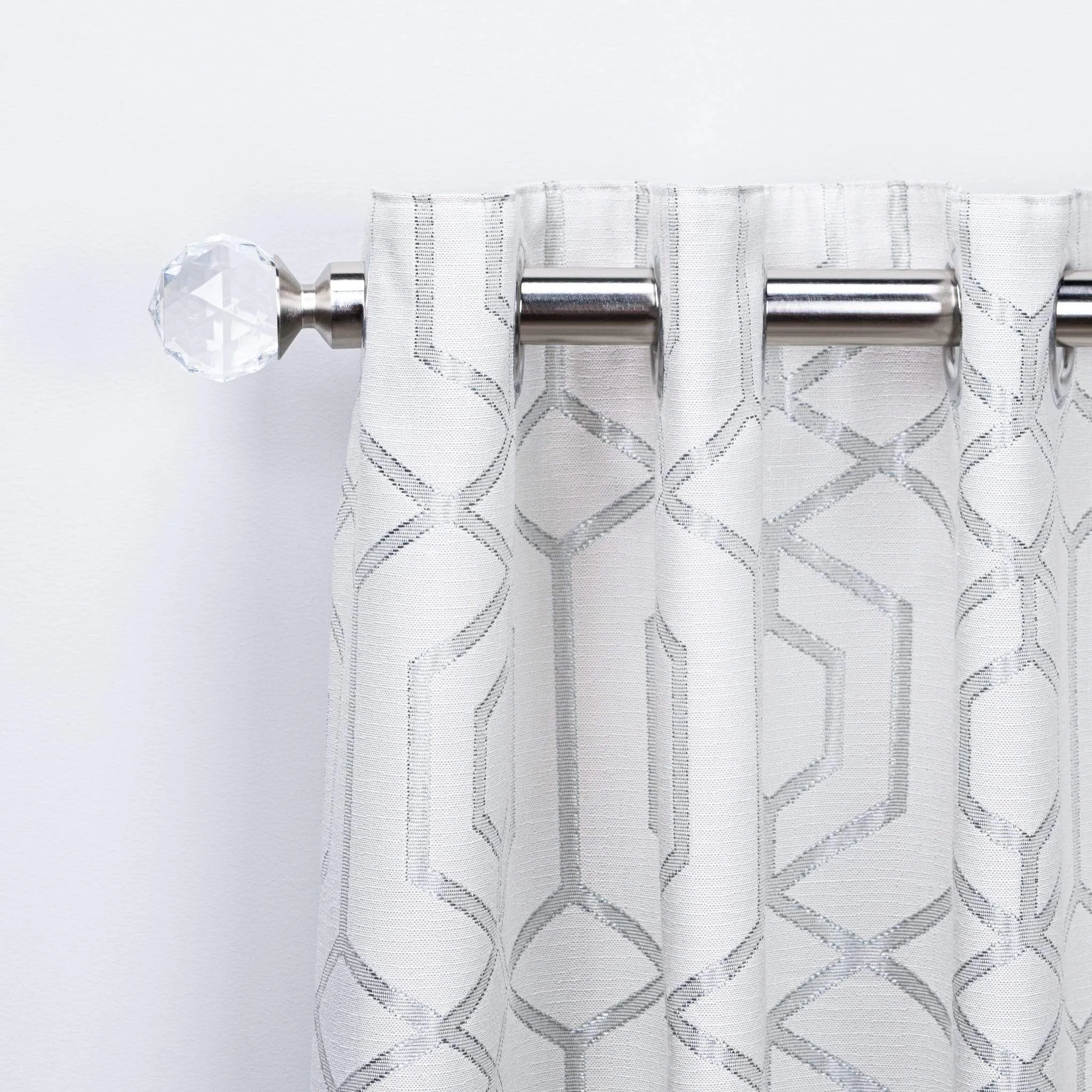 Extendable Satin And Silver Curtain Pole With Crystal Finial