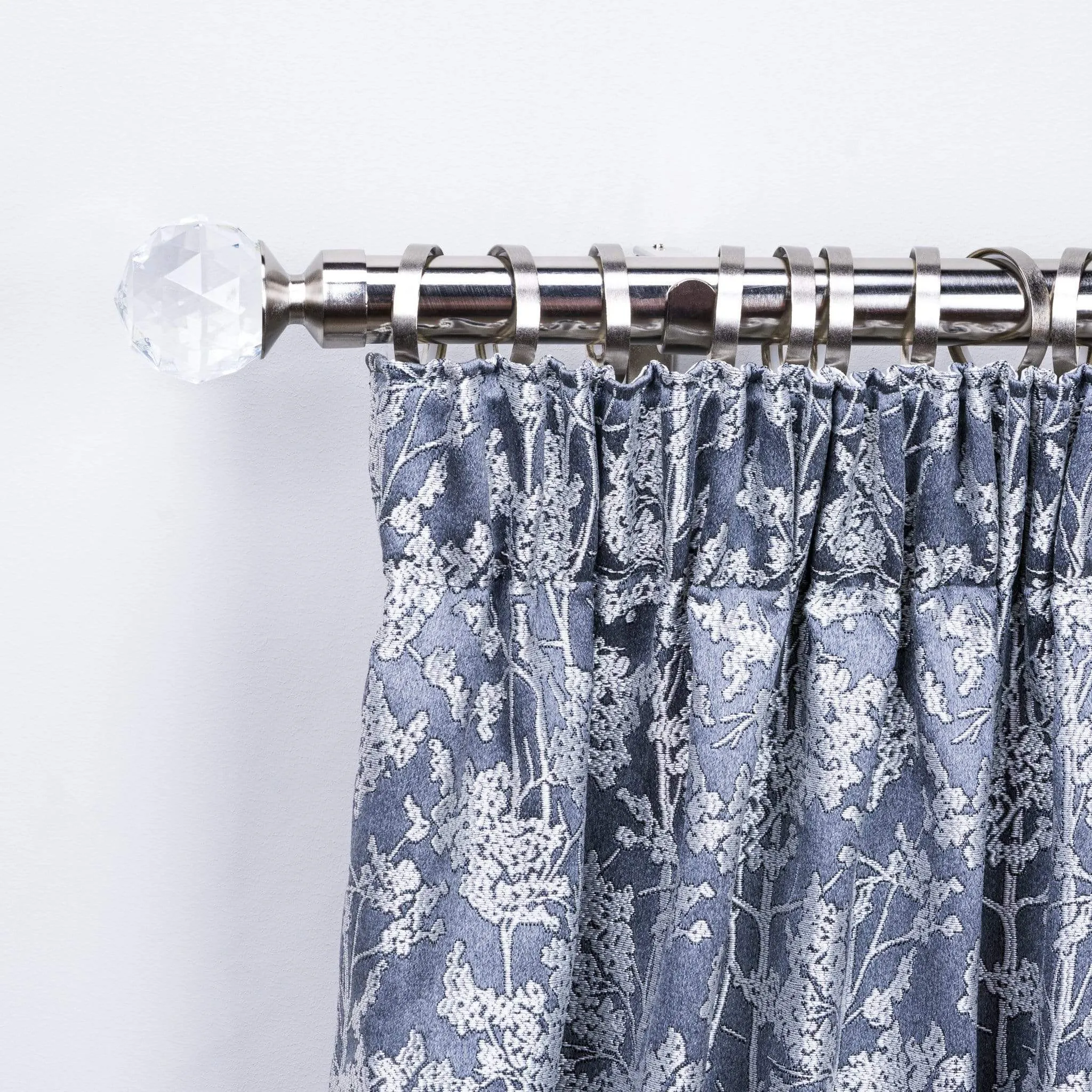 Extendable Satin And Silver Curtain Pole With Crystal Finial