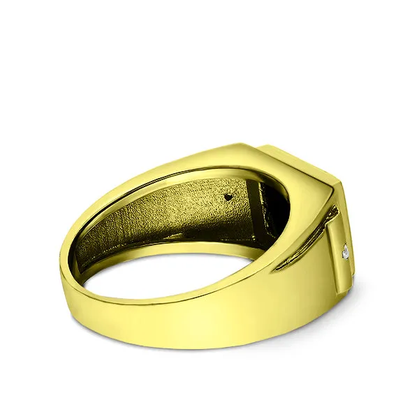 Men's Ring 18K Yellow Gold Plated Silver With Black Onyx and 2 Genuine Diamonds