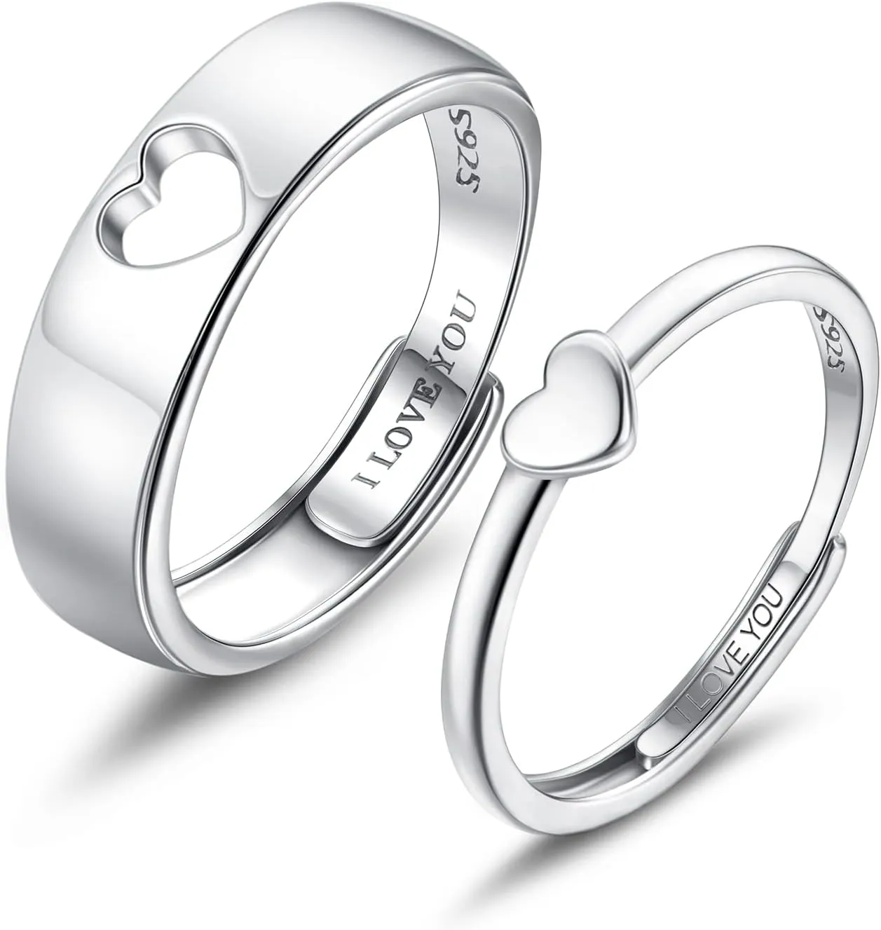 MILACOLATO Matching Rings for Couples 925 Sterling Silver Matching Heart Promise Rings I Love You Engagement Wedding Ring Sets for Him and Her Adjustable Butterfly Matching Rings Valentines Day Gifts
