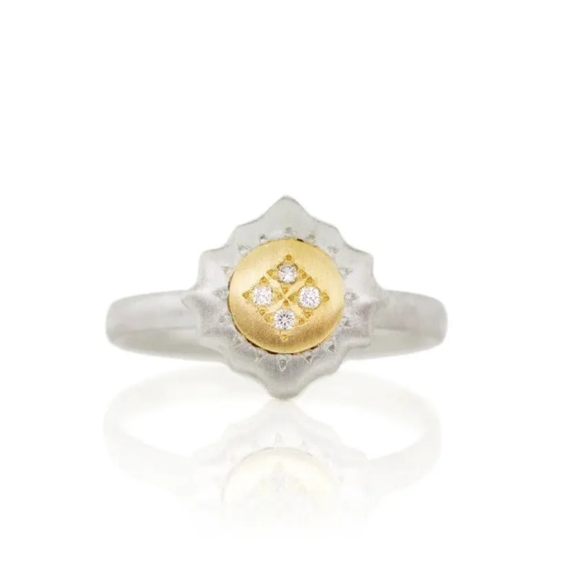 Mixed Metal East & West Charm Ring with Diamonds