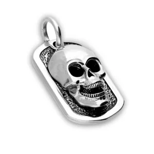 NEW: Skull Dog Tag Pendant Necklace, Oxidised Sterling Silver