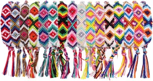 obmwang 16 Pieces Nepal Woven Friendship Bracelets, Adjustable Handmade Braided Friendship Bracelets with a Sliding Knot Closure for Women Men Girls