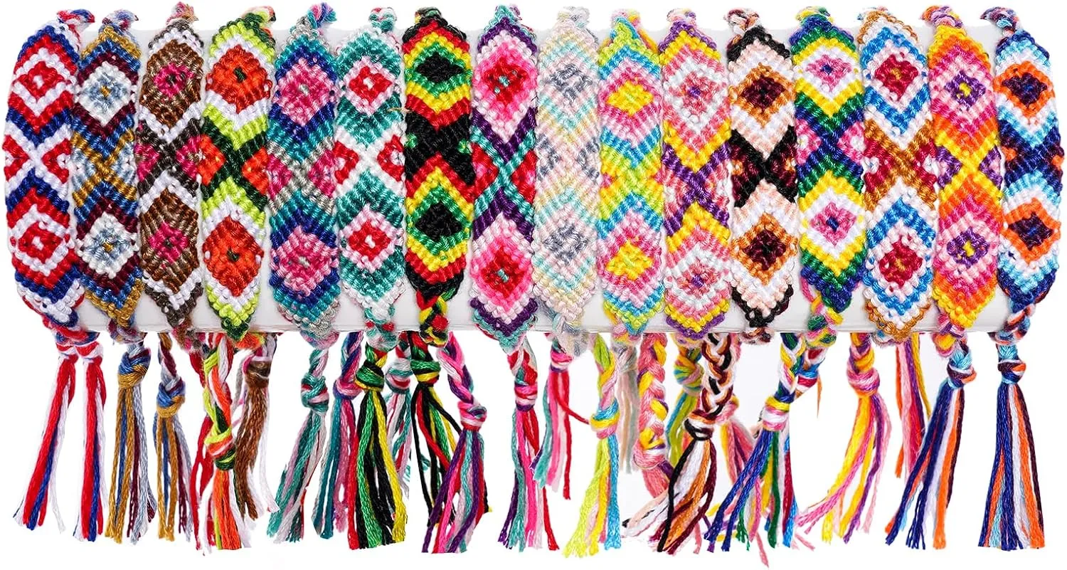 obmwang 16 Pieces Nepal Woven Friendship Bracelets, Adjustable Handmade Braided Friendship Bracelets with a Sliding Knot Closure for Women Men Girls
