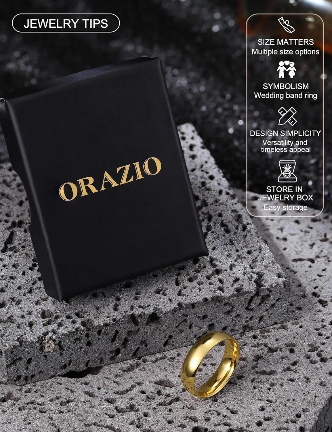 ORAZIO Stainless Steel Rings for Men Women 6MM 8MM Wedding Band Rings Silver/Black/Gold Domed High Polished Basic Wedding Bands Comfort Fit Size 6-14