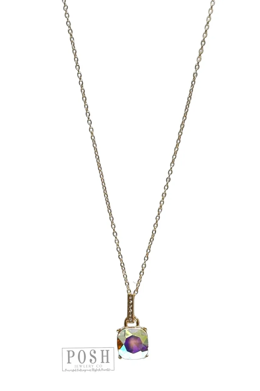 Posh By Pink Panache Gold Necklace With Large AB Pendant