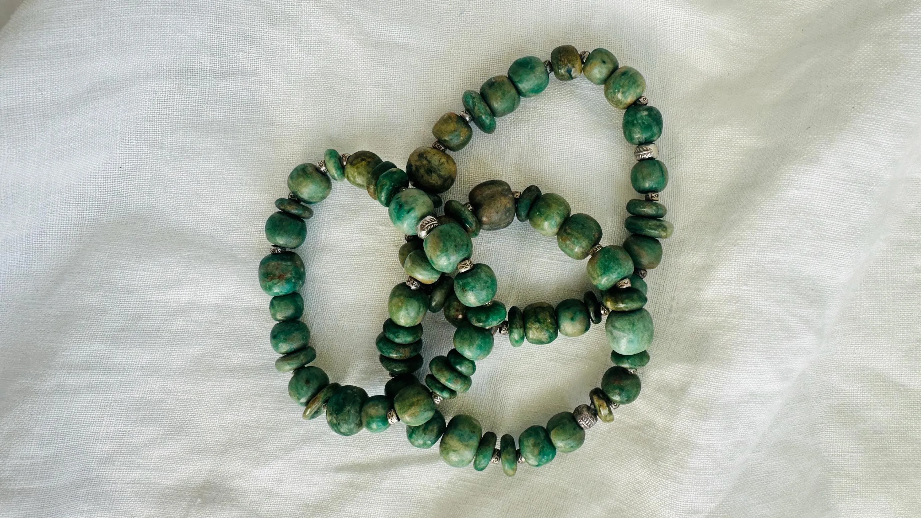 Trio of Guatemalita Bracelets. Beaded with Sterling Silver. Mayan Jewelry. Handmade Gift for Her. 2659