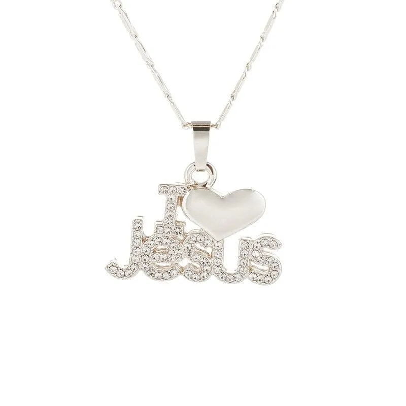 WWJD Trendy Letter I LOVE JESUS Shape Pendant Necklace