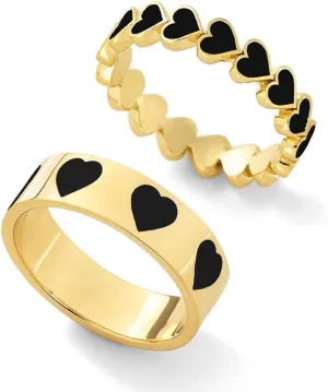 YOOESTORES82 2PCS Colorful Heart Ring Gold Band Rings Set for Women Couple Cute Love Heart Plain Stackable Finger Rings Wedding Preppy Jewelry Gift